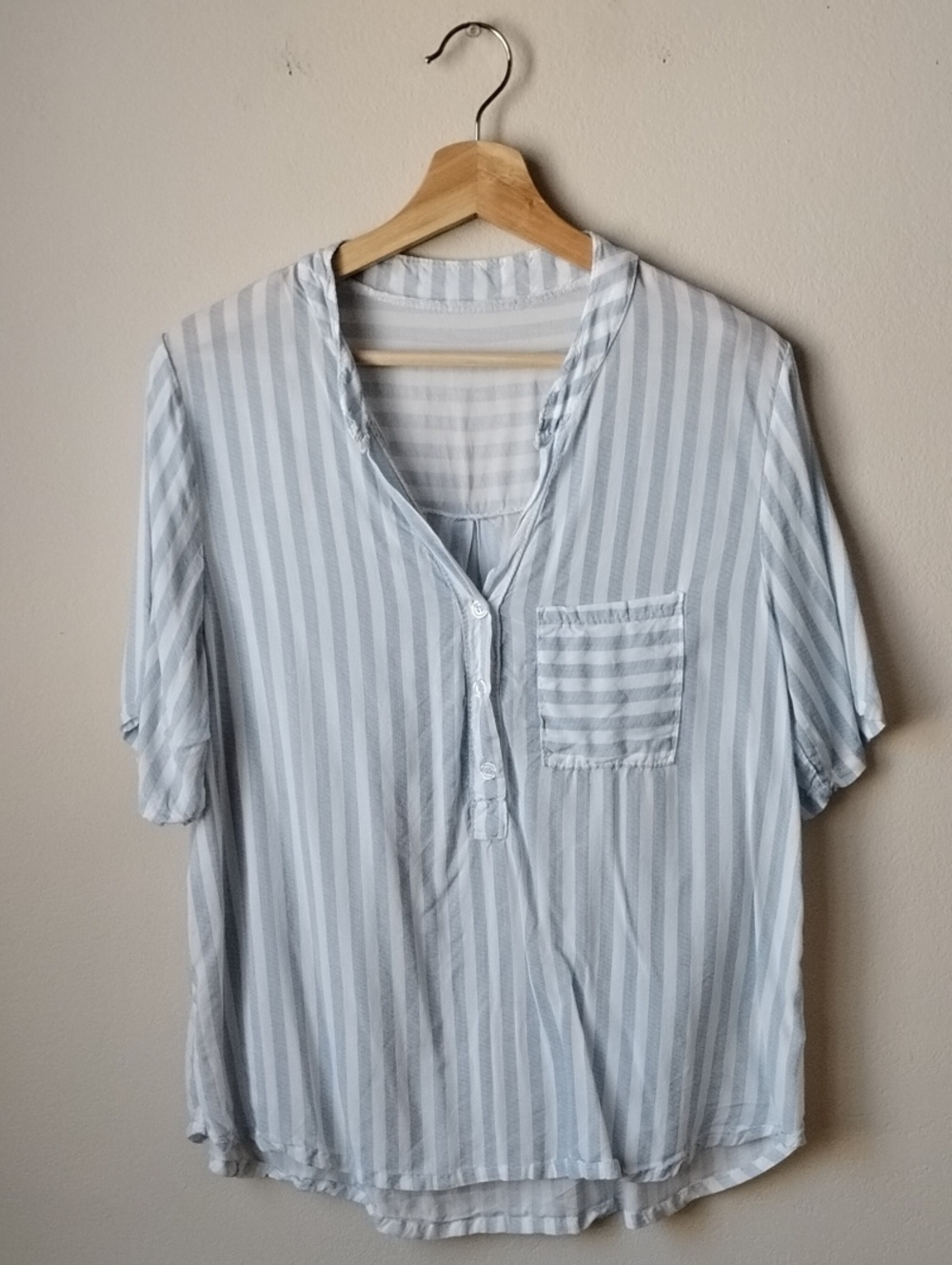 Light Blue & White Striped Button Henley Top